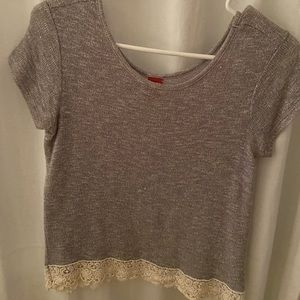 Grey Short Sleeve Shirt with White Lace